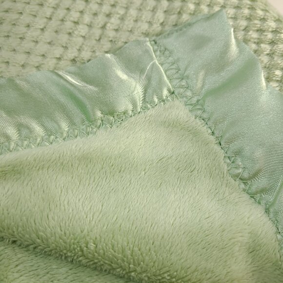 Bright Future Baby Blanket Satin Trim edge sage Green waffle plush soft Vintage - Picture 2 of 8